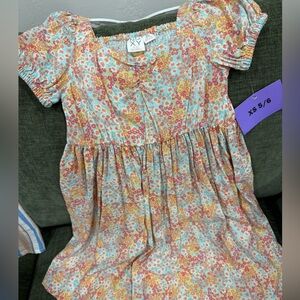 Roxy Girls' Floral Smocked Short Sleeve Dress - Pink & Yellow